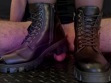Aggressive Bootjob in Leather Combat Boots - Cock Carpet