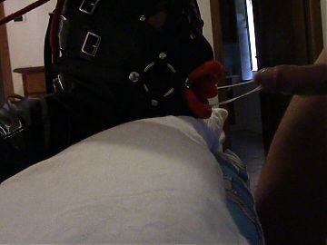 throated by a big cock with a lip open mouth gag